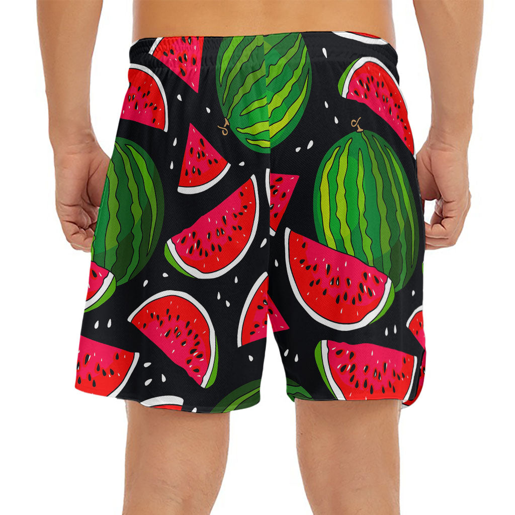 Black Watermelon Pieces Pattern Print Men's Split Running Shorts