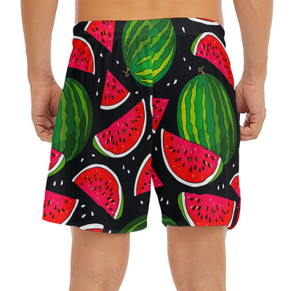 Black Watermelon Pieces Pattern Print Men's Split Running Shorts