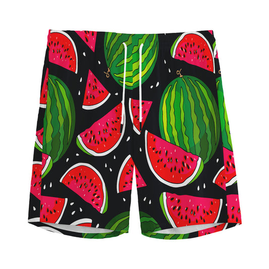 Black Watermelon Pieces Pattern Print Men's Sports Shorts