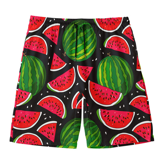 Black Watermelon Pieces Pattern Print Men's Swim Trunks
