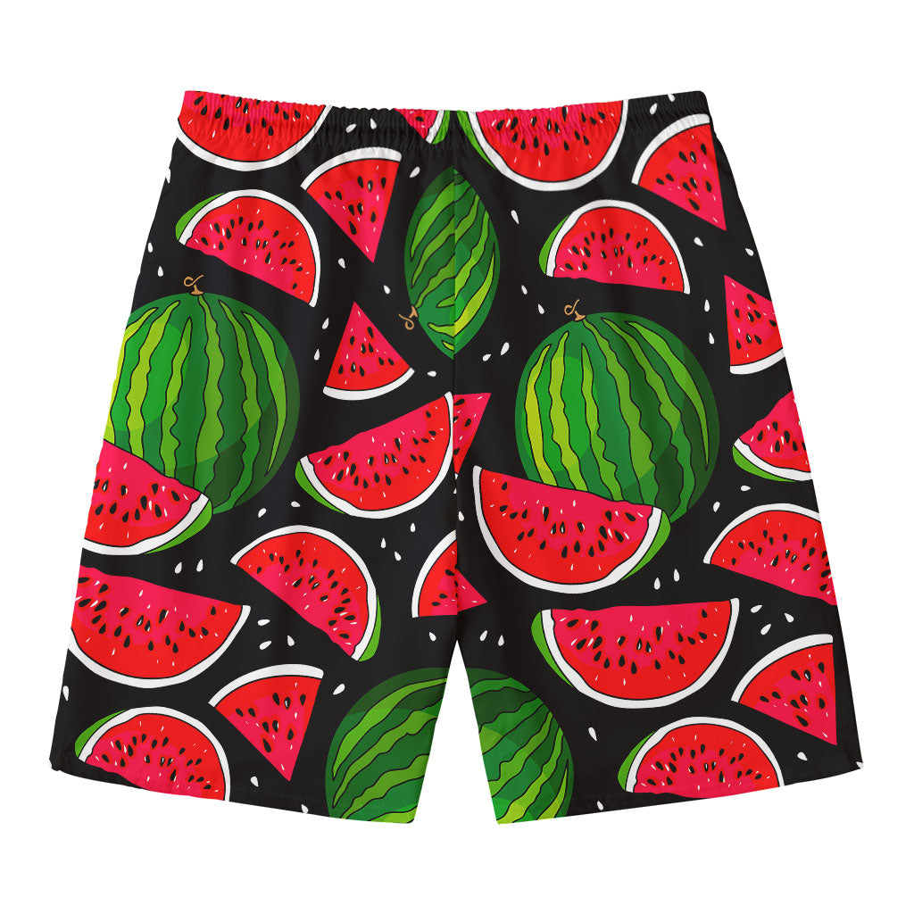 Black Watermelon Pieces Pattern Print Men's Swim Trunks