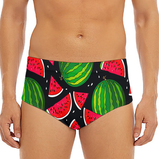 Black Watermelon Pieces Pattern Print Men's Triangle Swim Briefs