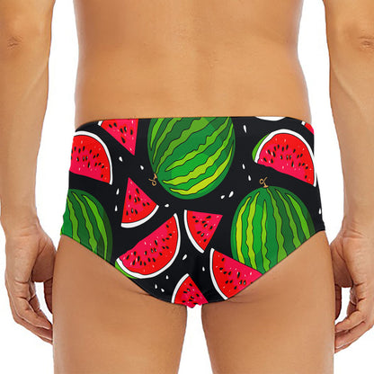 Black Watermelon Pieces Pattern Print Men's Triangle Swim Briefs