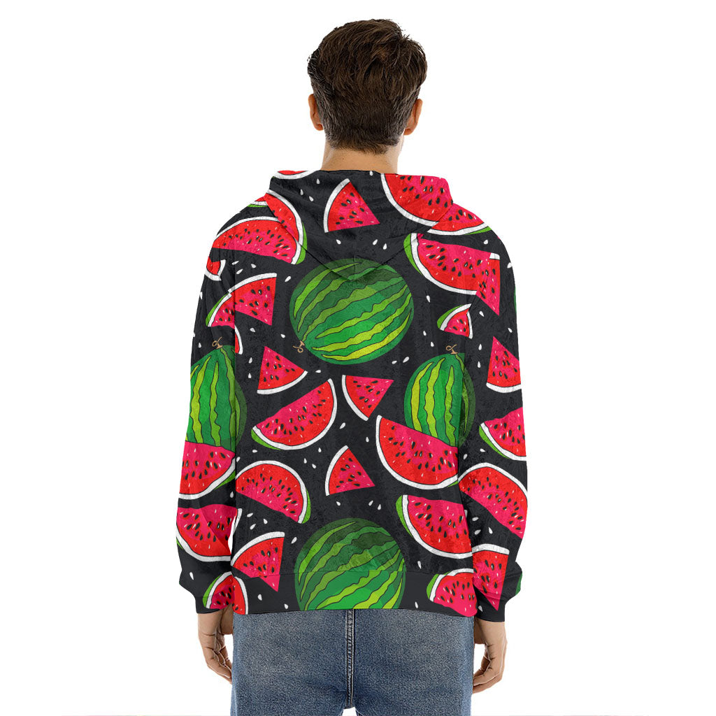 Black Watermelon Pieces Pattern Print Men's Velvet Pullover Hoodie