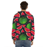 Black Watermelon Pieces Pattern Print Men's Velvet Pullover Hoodie