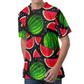 Black Watermelon Pieces Pattern Print Men's Velvet T-Shirt