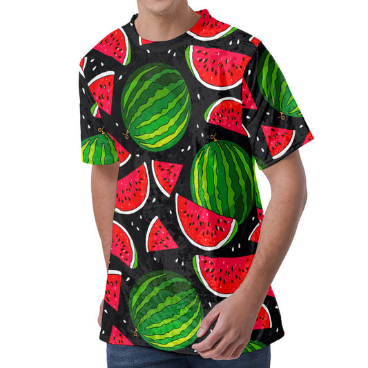 Black Watermelon Pieces Pattern Print Men's Velvet T-Shirt