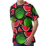 Black Watermelon Pieces Pattern Print Men's Velvet T-Shirt