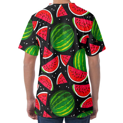 Black Watermelon Pieces Pattern Print Men's Velvet T-Shirt