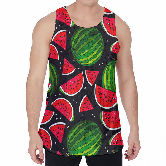 Black Watermelon Pieces Pattern Print Men's Velvet Tank Top