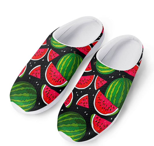 Black Watermelon Pieces Pattern Print Mesh Casual Shoes