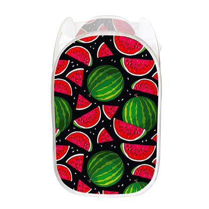 Black Watermelon Pieces Pattern Print Mesh Laundry Hamper
