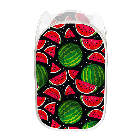 Black Watermelon Pieces Pattern Print Mesh Laundry Hamper