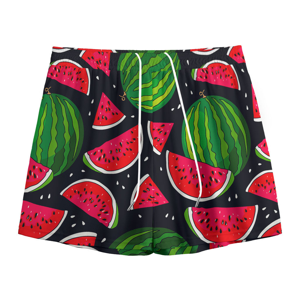 Black Watermelon Pieces Pattern Print Mesh Shorts