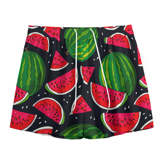 Black Watermelon Pieces Pattern Print Mesh Shorts