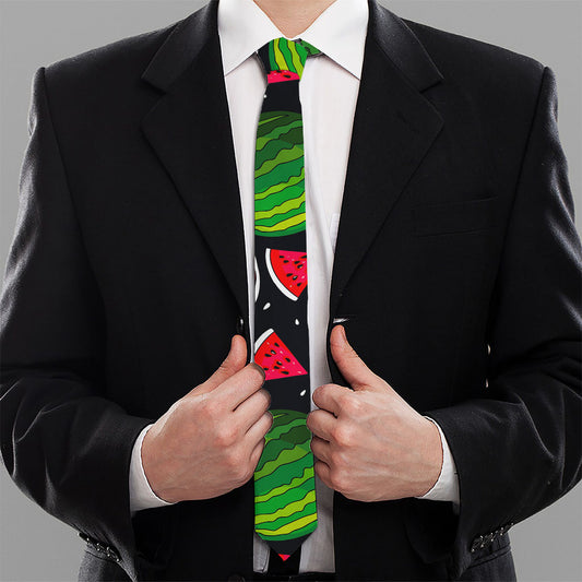 Black Watermelon Pieces Pattern Print Necktie