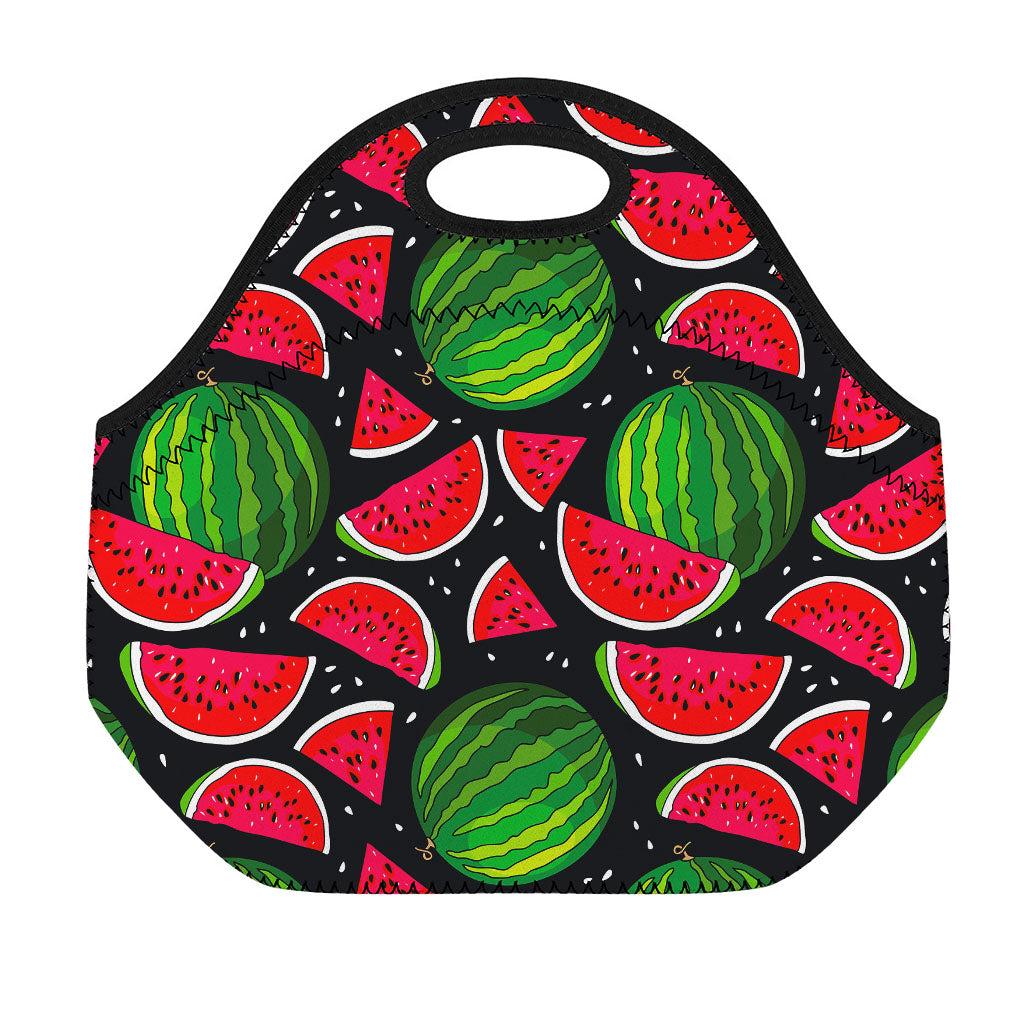 Black Watermelon Pieces Pattern Print Neoprene Lunch Bag