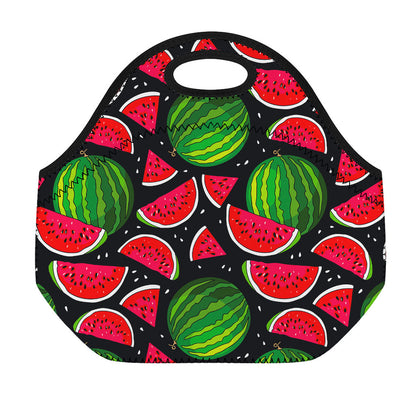 Black Watermelon Pieces Pattern Print Neoprene Lunch Bag
