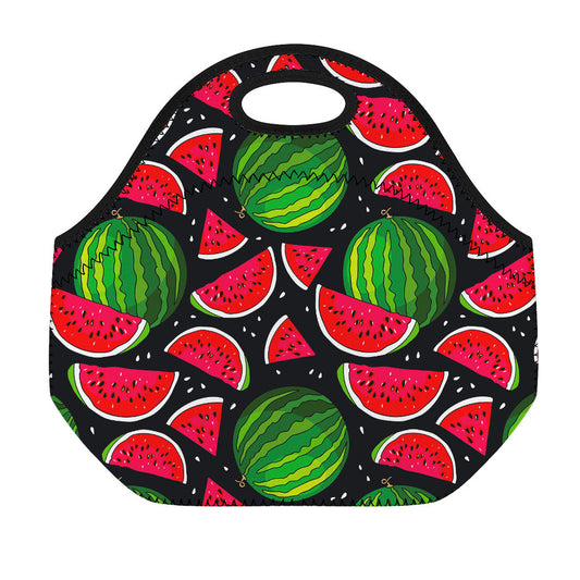 Black Watermelon Pieces Pattern Print Neoprene Lunch Bag