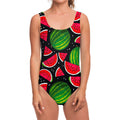 Black Watermelon Pieces Pattern Print One Piece Swimsuit
