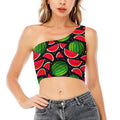 Black Watermelon Pieces Pattern Print One Shoulder Crop Top