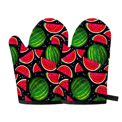 Black Watermelon Pieces Pattern Print Oven Mitts