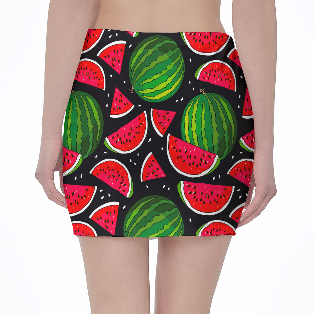 Black Watermelon Pieces Pattern Print Pencil Mini Skirt