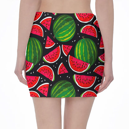 Black Watermelon Pieces Pattern Print Pencil Mini Skirt