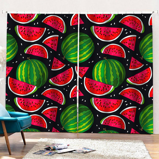 Black Watermelon Pieces Pattern Print Pencil Pleat Curtains