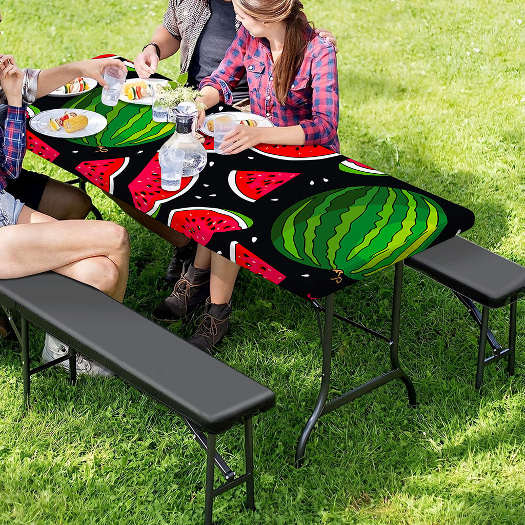 Black Watermelon Pieces Pattern Print Picnic Table Cover