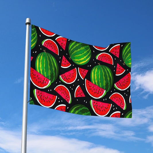 Black Watermelon Pieces Pattern Print Polyester Flag