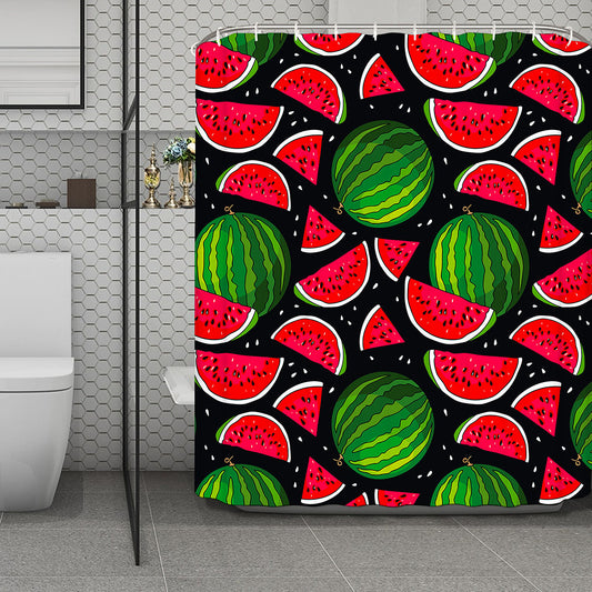 Black Watermelon Pieces Pattern Print Polyester Shower Curtain