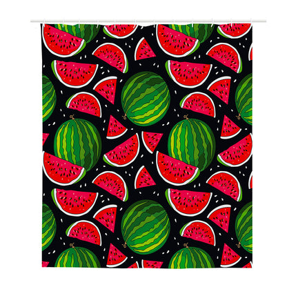 Black Watermelon Pieces Pattern Print Polyester Shower Curtain