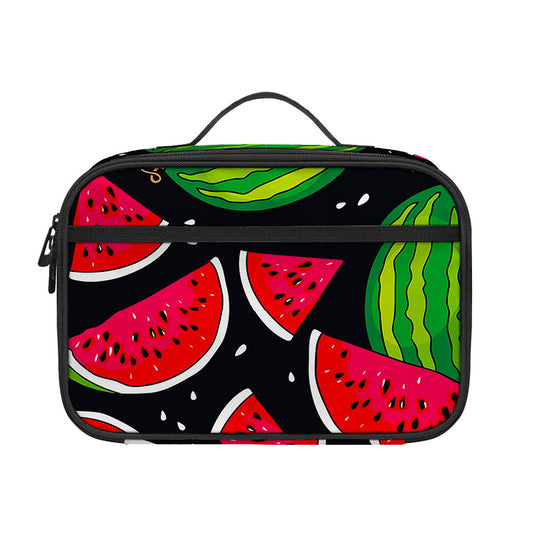 Black Watermelon Pieces Pattern Print Portable Lunch Bag