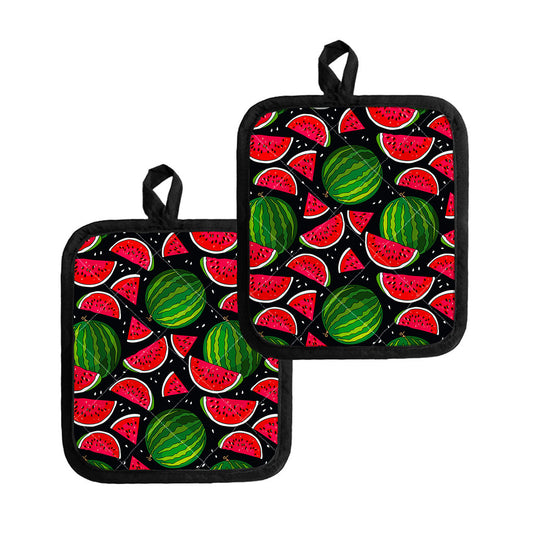 Black Watermelon Pieces Pattern Print Pot Holders