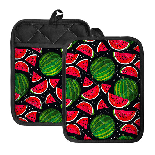 Black Watermelon Pieces Pattern Print Pot Holders With Pocket