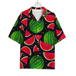 Black Watermelon Pieces Pattern Print Rayon Hawaiian Shirt