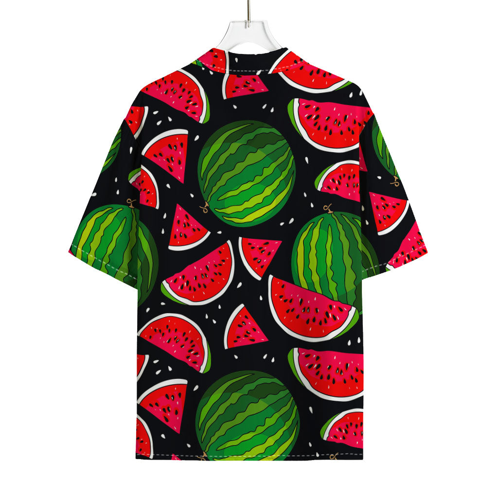 Black Watermelon Pieces Pattern Print Rayon Hawaiian Shirt