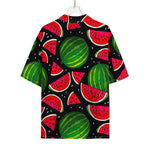 Black Watermelon Pieces Pattern Print Rayon Hawaiian Shirt
