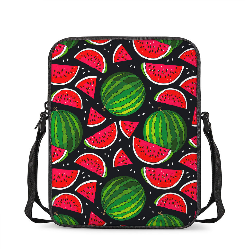 Black Watermelon Pieces Pattern Print Rectangular Crossbody Bag