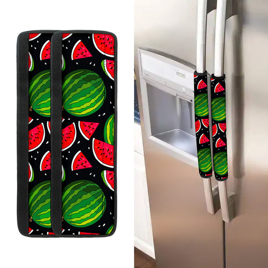 Black Watermelon Pieces Pattern Print Refrigerator Handle Covers