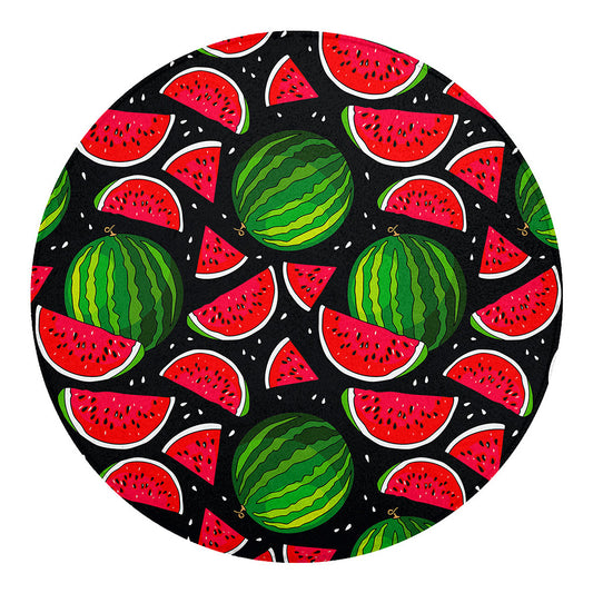 Black Watermelon Pieces Pattern Print Round Blanket