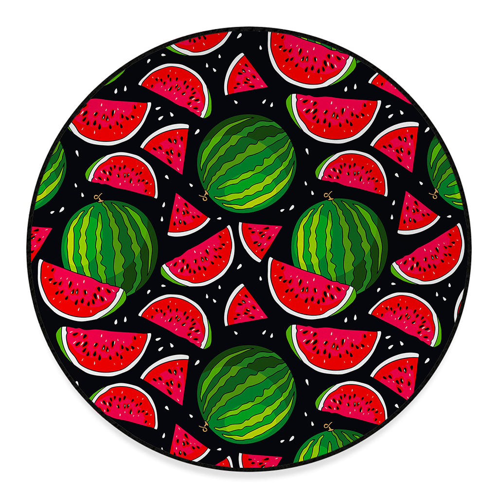 Black Watermelon Pieces Pattern Print Round Floor Mat