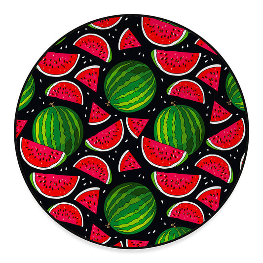 Black Watermelon Pieces Pattern Print Round Floor Mat