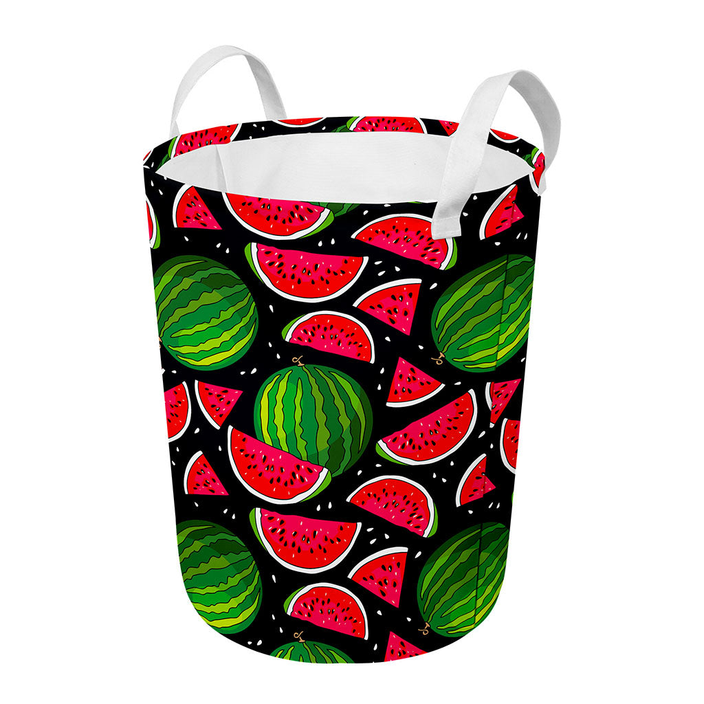 Black Watermelon Pieces Pattern Print Round Laundry Basket