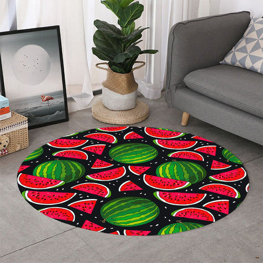 Black Watermelon Pieces Pattern Print Round Rug