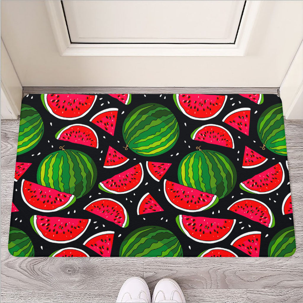 Black Watermelon Pieces Pattern Print Rubber Doormat