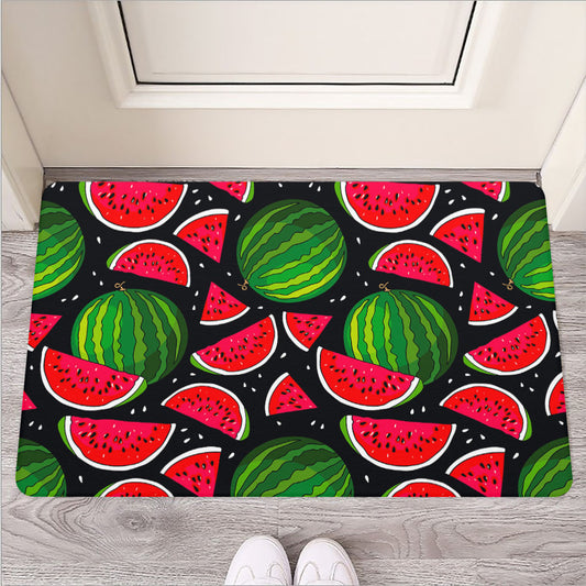 Black Watermelon Pieces Pattern Print Rubber Doormat
