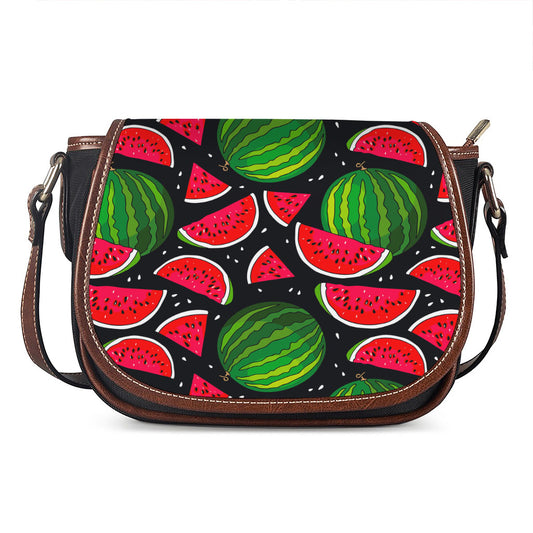 Black Watermelon Pieces Pattern Print Saddle Bag