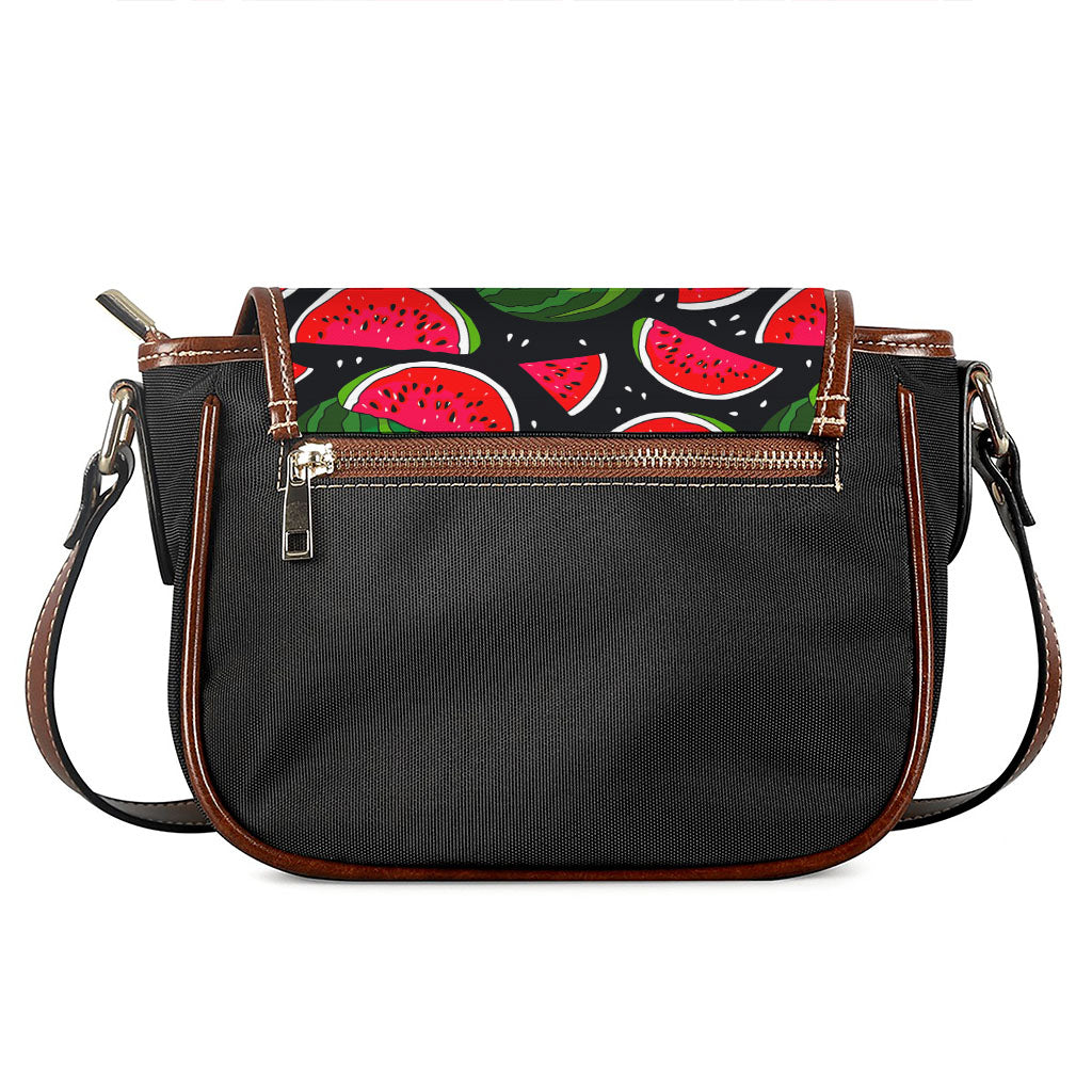 Black Watermelon Pieces Pattern Print Saddle Bag